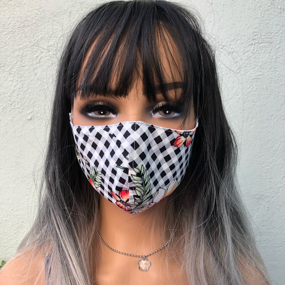 Beautiful Unique Handmade Masks ✨ Checkered flower drop 🌺